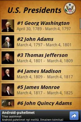 USPresidents android App screenshot 1
